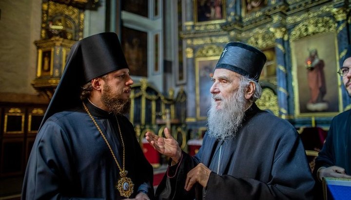 Предстоятель Сербської Православної Церкви Патріарх Іриней і єпископ Баришівський Віктор. Фото: Facebook