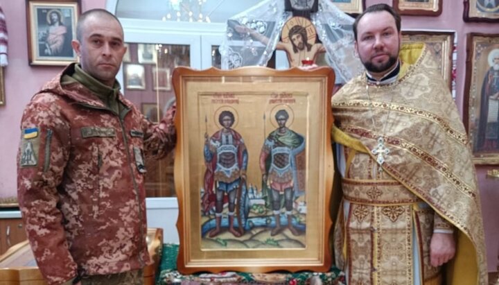 Икона, подаренная родителями погибших военнослужащих и воинами ВСУ. Фото: Telegram-канал «Перший Козацький»