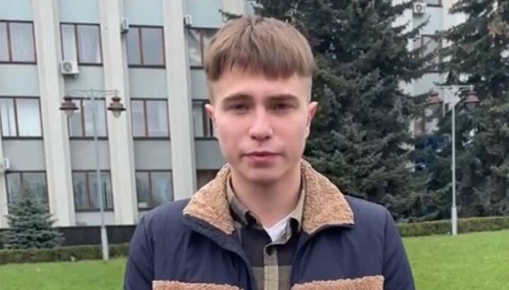 Сын погибшего воина ВСУ, прихожанин УПЦ Илья Ярошик. Фото: скриншот видео на Telegram-канале Ровенской епархии УПЦ