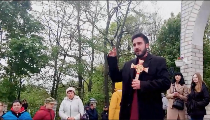 «Проповедь» ПЦУшника в Хорошеве. Фото: скриншот видео СПЖ