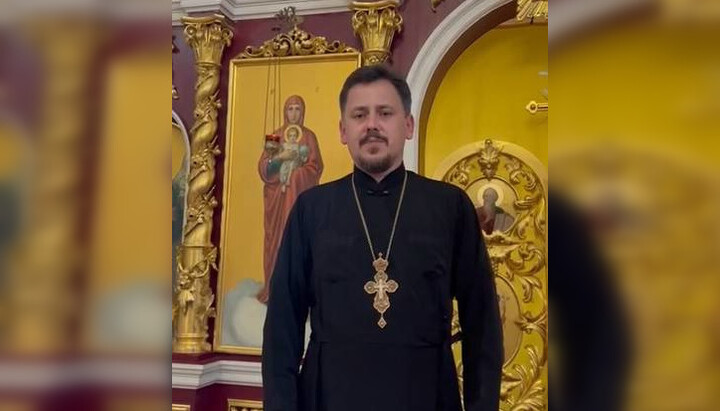 Настоятель Свято-Воскресенского храма УПЦ в г. Красилов, благочинный Красиловского округа протоиерей Виталий Дунец. Фото: скриншот видео Telegram-канала Хмельницкой епархии УПЦ