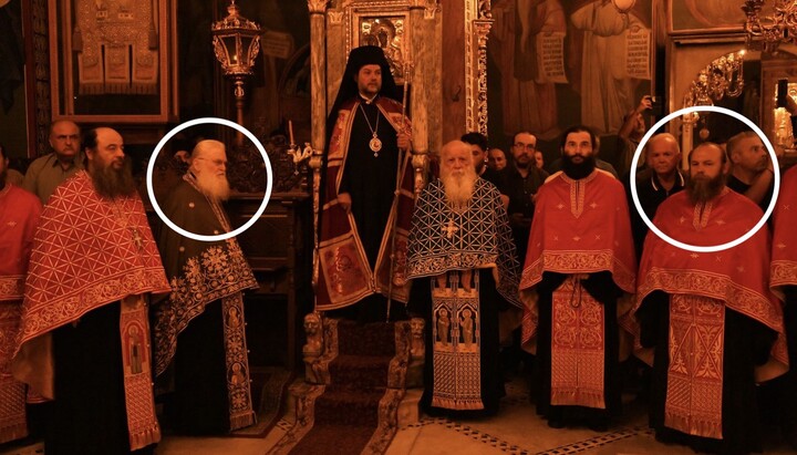 Ігумен Єфрем (другий ліворуч) та Василь Ліло (останній праворуч). Фото: fosfanariou.gr