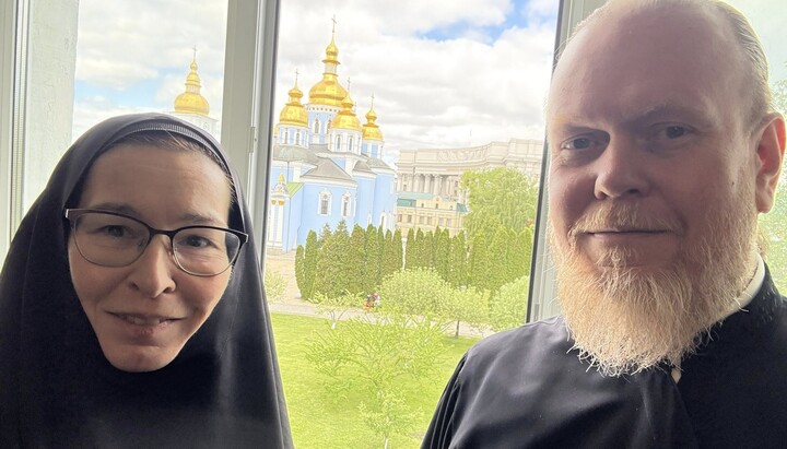 Член межсоборного присутствия РПЦЗ Васса Ларина и спикер ПЦУ Иван Зоря. Фото: Фейсбук Лариной