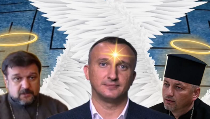 Клирики ПЦУ Николай Крыгин, Дмитрий Кошка, экс-мэр Ирпеня Владимир Карплюк. Фото: коллаж на клириков ПЦУ Бородянского паблика