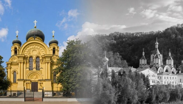 Собор святої Марії Магдалини у Варшаві (ліворуч) і Святогірська лавра (праворуч). Фото: СПЖ у Чехії та Словаччині